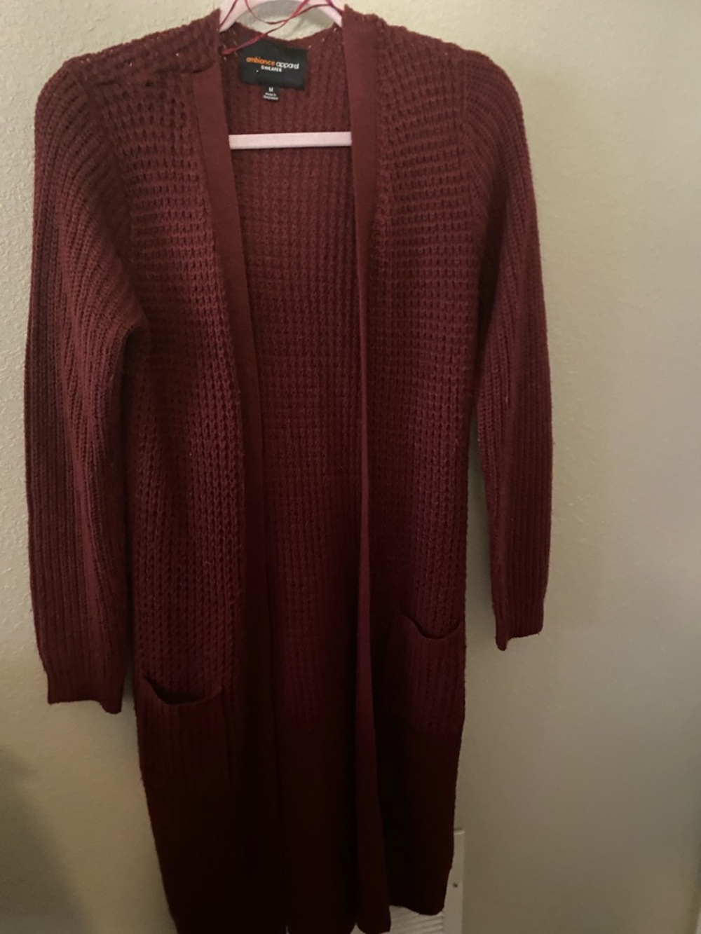 Open-Front Knit Duster Cardigan - Burgundy